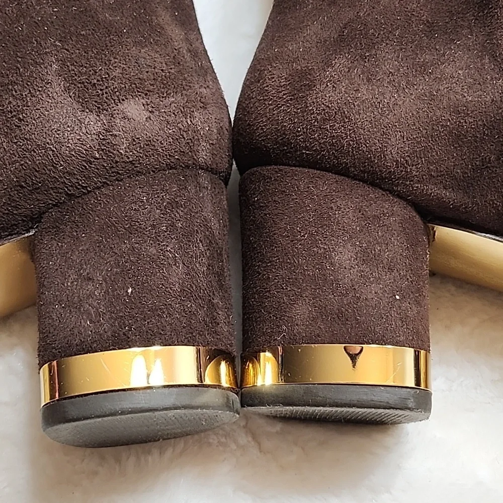 Tory Burch Uma Brown Genuine Suede Knee High Full Zip Trim Riding Boots Sz 7 - Picture 14 of 16